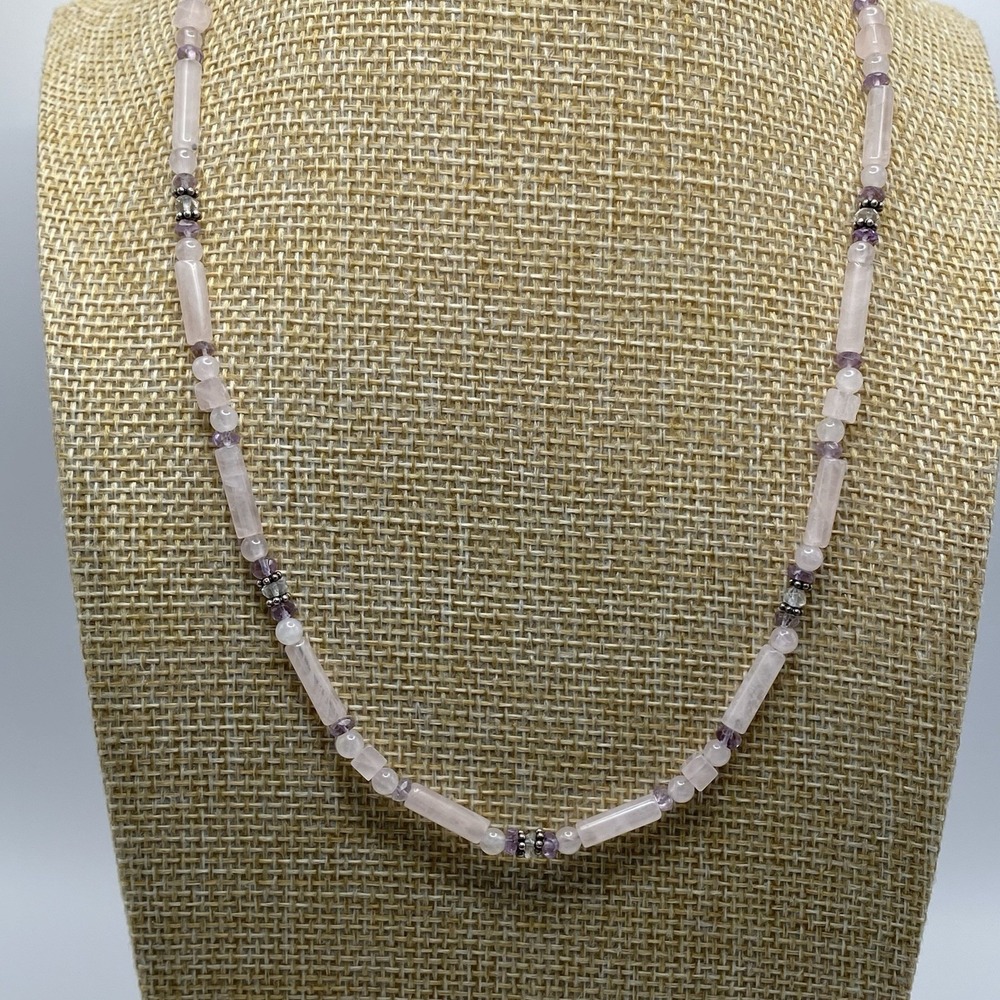Sajen 925 Sterling Silver Necklace Vintage Rose Quartz Amethyst Pink